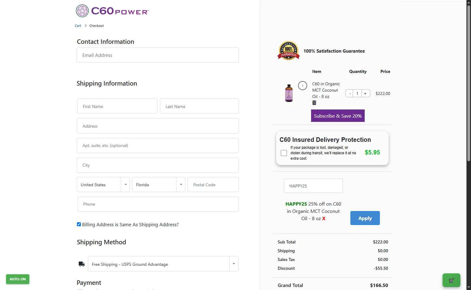 Shop C60 checkout page showing Shop C60 discount code box | Screenshot taken by SimplyCodes community member on Sep 17, 2025