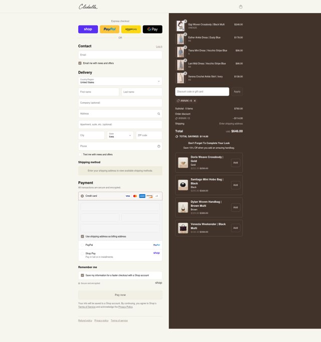 Cleobella checkout page showing Cleobella discount code box | Screenshot taken by SimplyCodes community member on Sep 2, 2025
