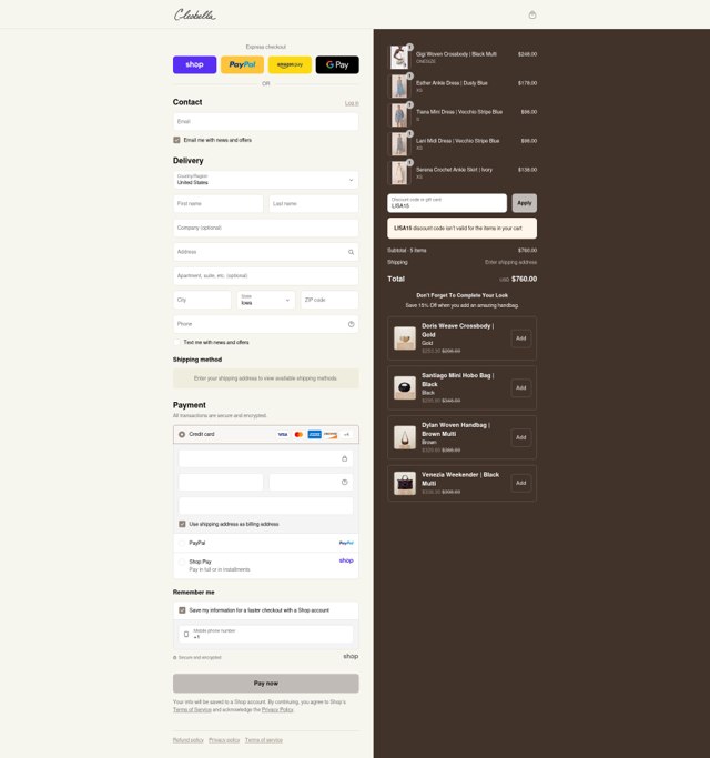 Cleobella checkout page showing Cleobella discount code box | Screenshot taken by SimplyCodes community member on Sep 2, 2025