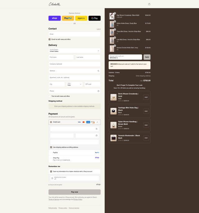 Cleobella checkout page showing Cleobella discount code box | Screenshot taken by SimplyCodes community member on Sep 2, 2025