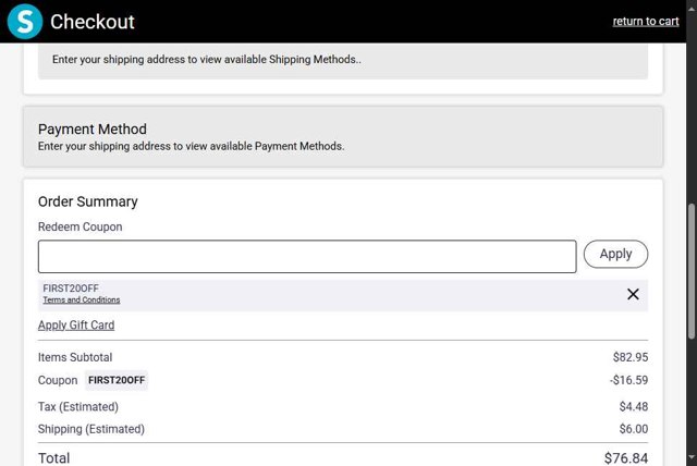 Shop.com checkout page showing Shop.com discount code box | Screenshot taken by SimplyCodes community member on Aug 28, 2025