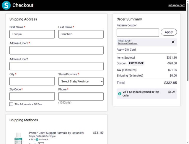 Shop.com checkout page showing Shop.com discount code box | Screenshot taken by SimplyCodes community member on Aug 25, 2025