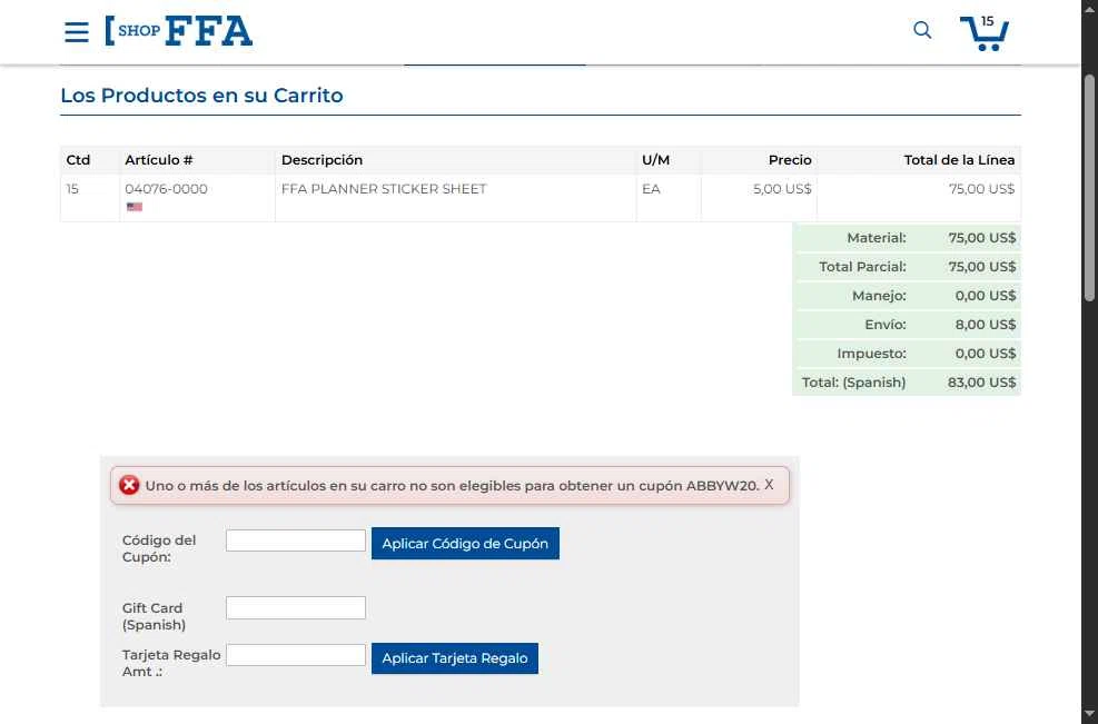 Shop FFA checkout page showing Shop FFA coupon code box | Screenshot taken by SimplyCodes community member on Oct 13, 2025