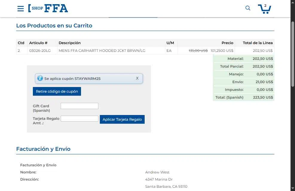Shop FFA checkout page showing Shop FFA coupon code box | Screenshot taken by SimplyCodes community member on Jan 6, 2026