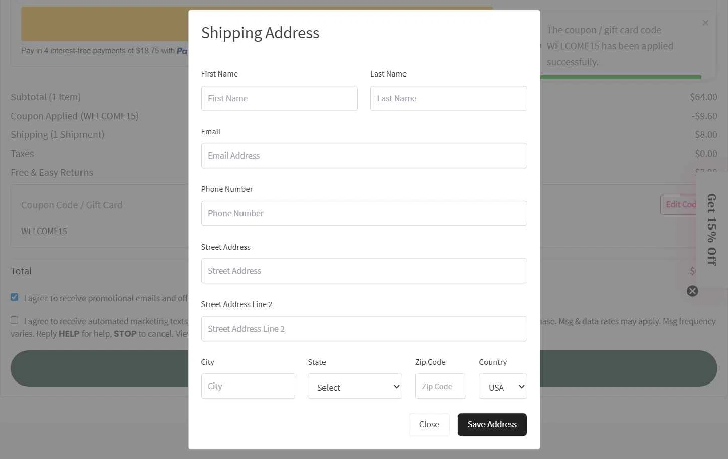 Fly Boutique checkout page showing Fly Boutique coupon code box | Screenshot taken by SimplyCodes community member on Jul 24, 2025