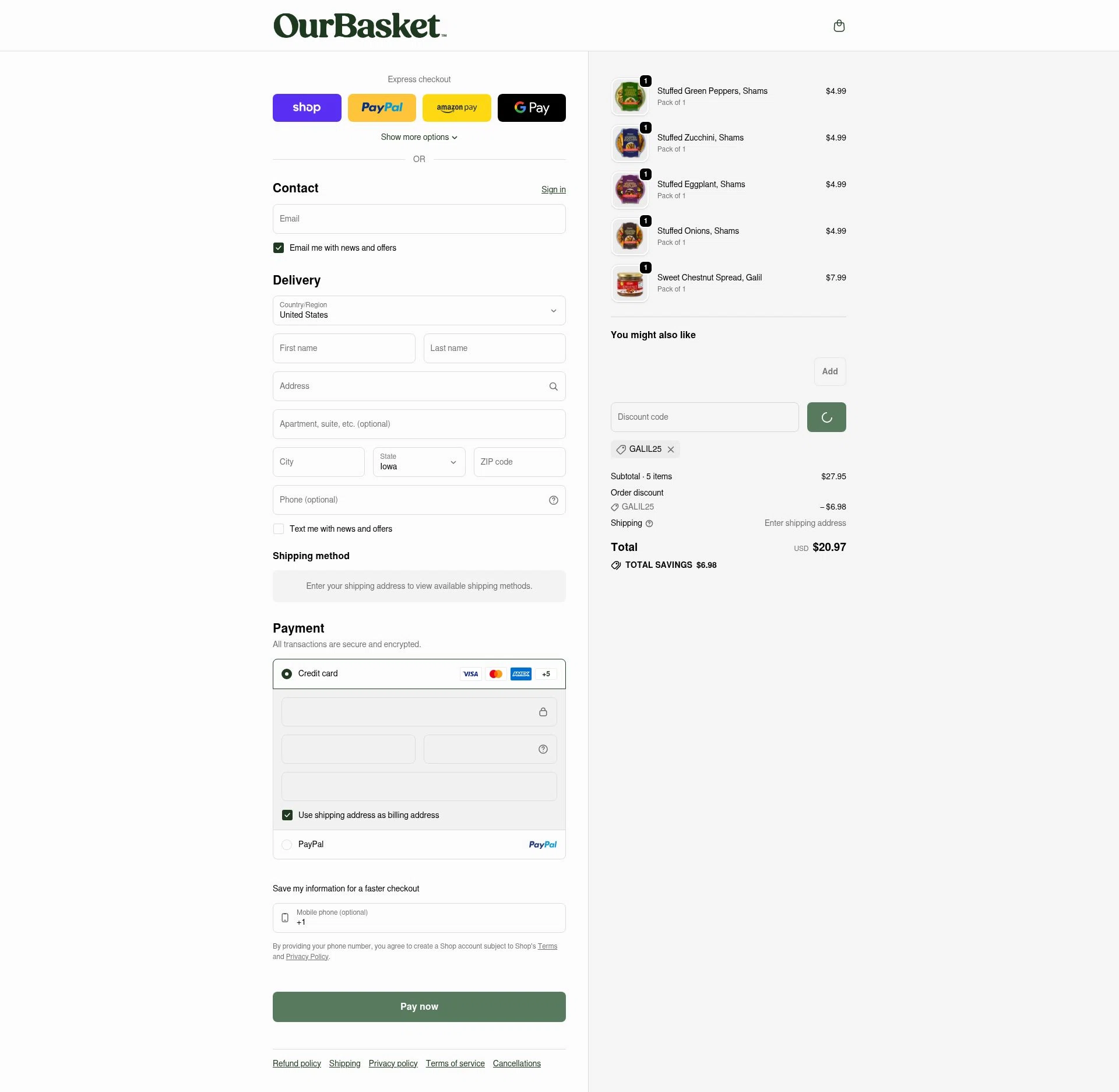 ShopGalil checkout page showing ShopGalil coupon code box | Screenshot taken by SimplyCodes community member on Feb 6, 2026