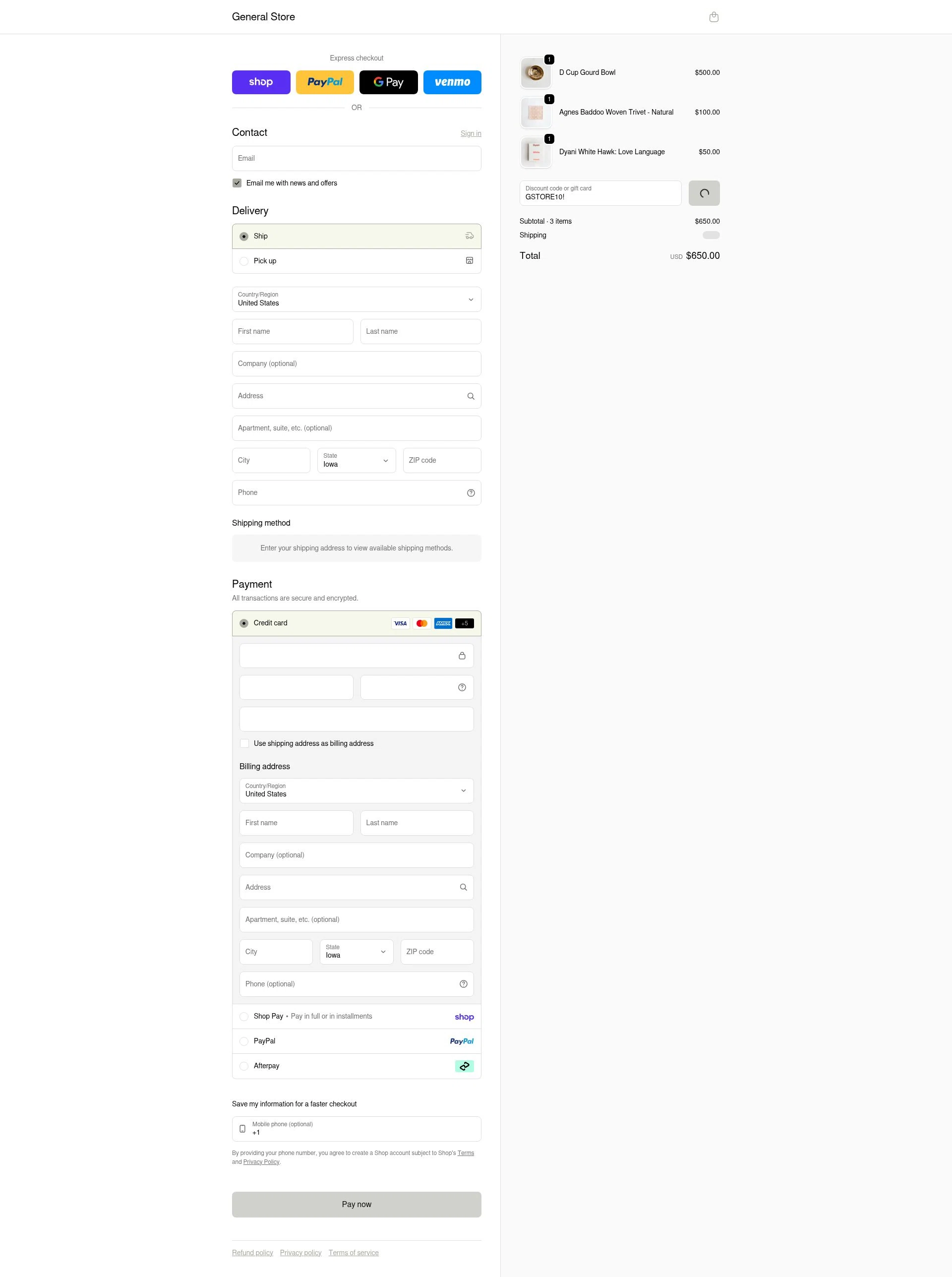 General Store checkout page showing General Store promo code box | Screenshot taken by SimplyCodes community member on Feb 1, 2026