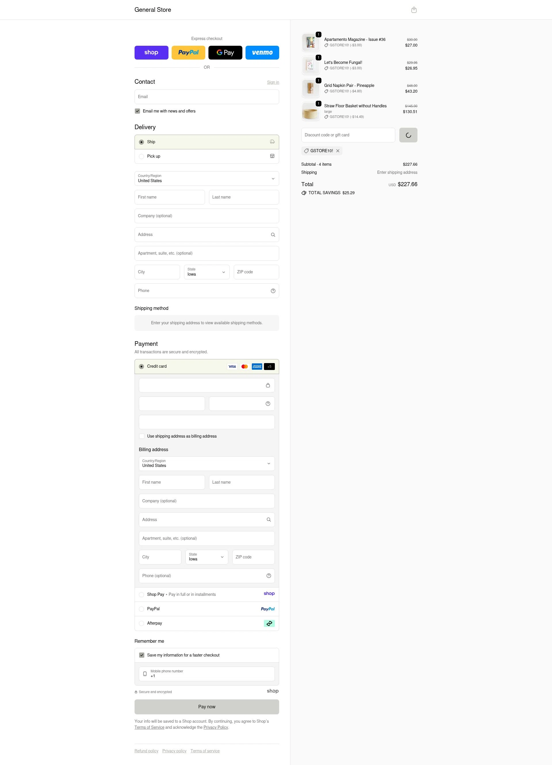 General Store checkout page showing General Store promo code box | Screenshot taken by SimplyCodes community member on Dec 18, 2025