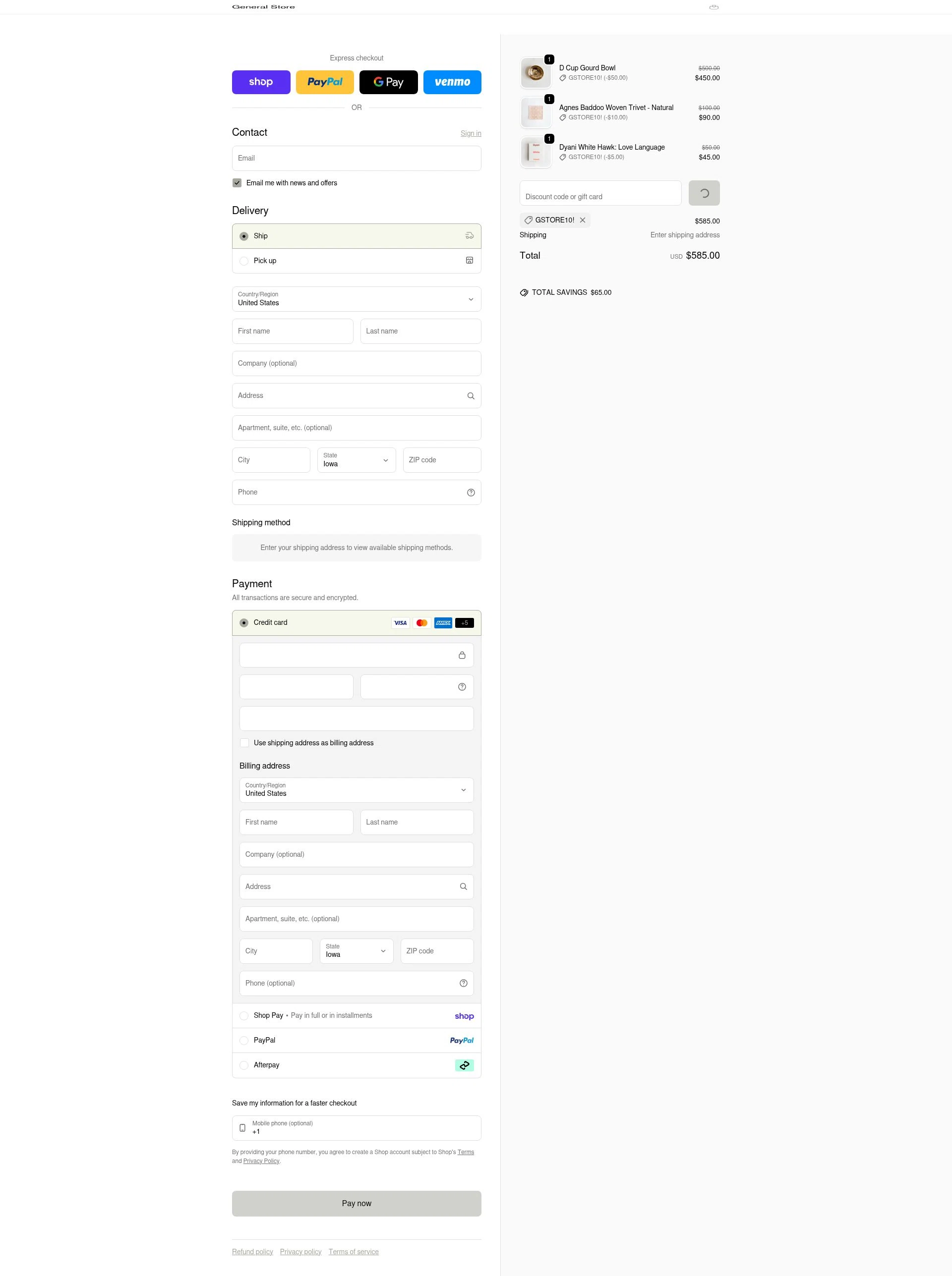 General Store checkout page showing General Store promo code box | Screenshot taken by SimplyCodes community member on Feb 6, 2026