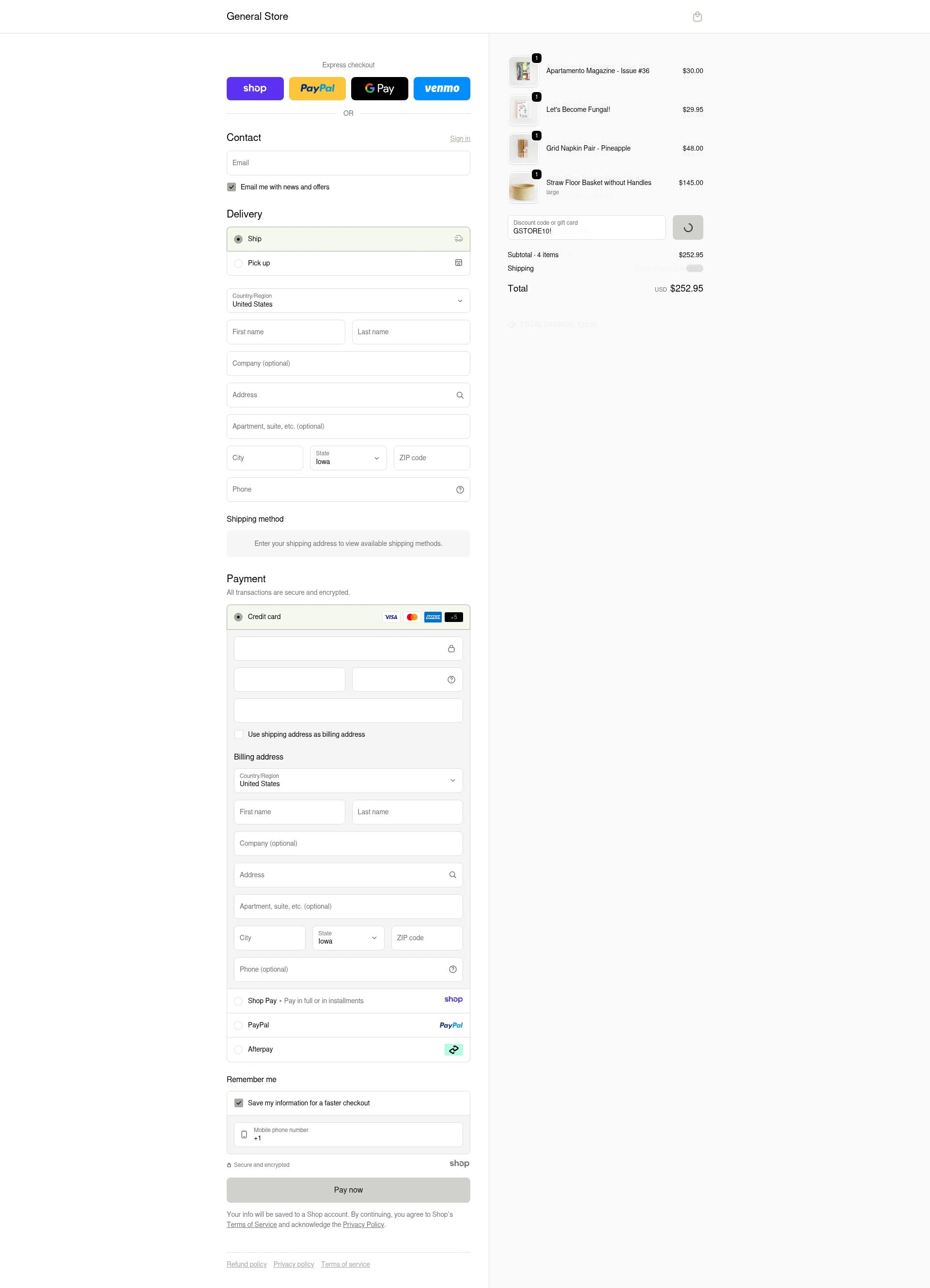 General Store checkout page showing General Store promo code box | Screenshot taken by SimplyCodes community member on Dec 29, 2025