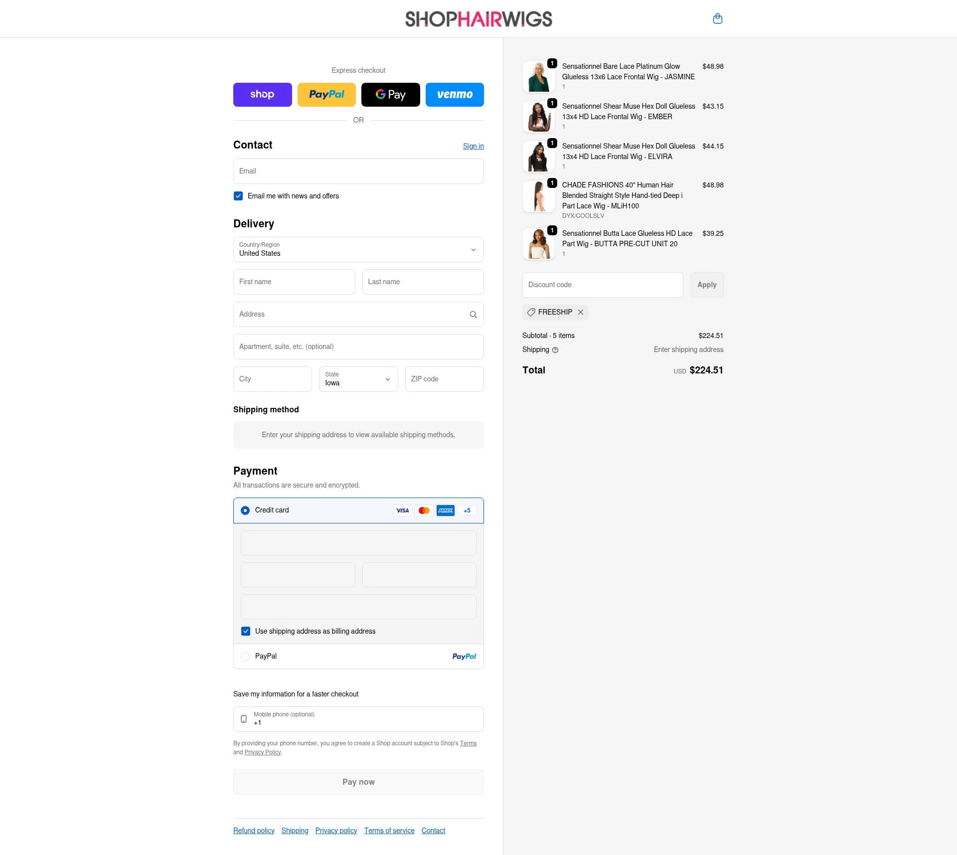 ShopHairWigs checkout page showing ShopHairWigs promo code box | Screenshot taken by SimplyCodes community member on Jan 12, 2026