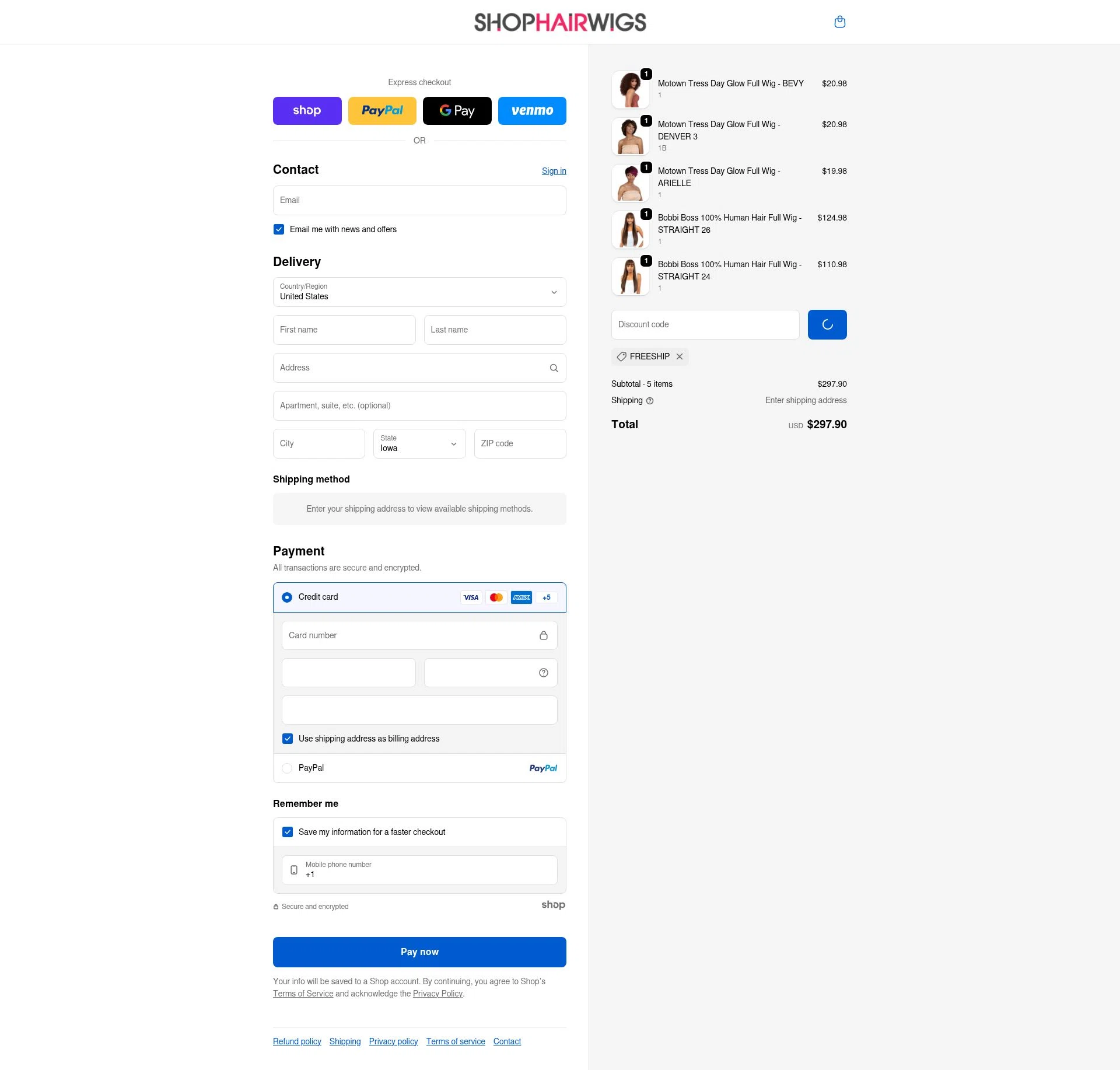 ShopHairWigs checkout page showing ShopHairWigs promo code box | Screenshot taken by SimplyCodes community member on Jan 22, 2026