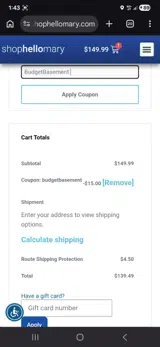 Shop Hello Mary coupon verification screenshot