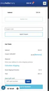 Shop Hello Mary coupon verification screenshot