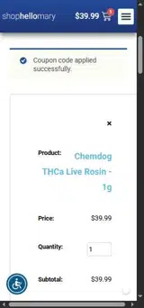 Shop Hello Mary coupon verification screenshot