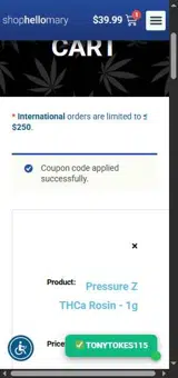 Shop Hello Mary coupon verification screenshot