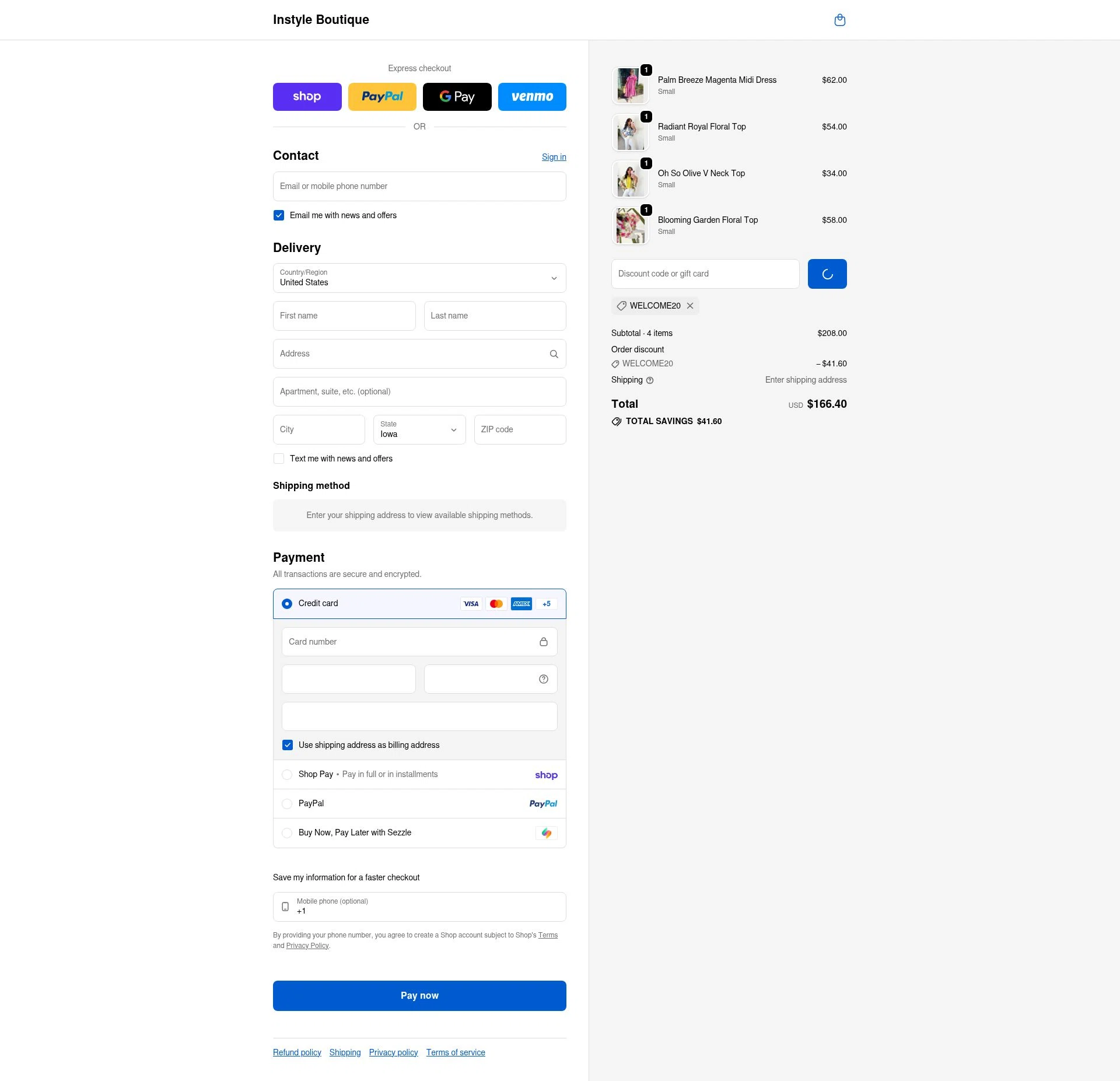 InStyle Auctions & Boutique checkout page showing InStyle Auctions & Boutique coupon code box | Screenshot taken by SimplyCodes community member on Feb 9, 2026
