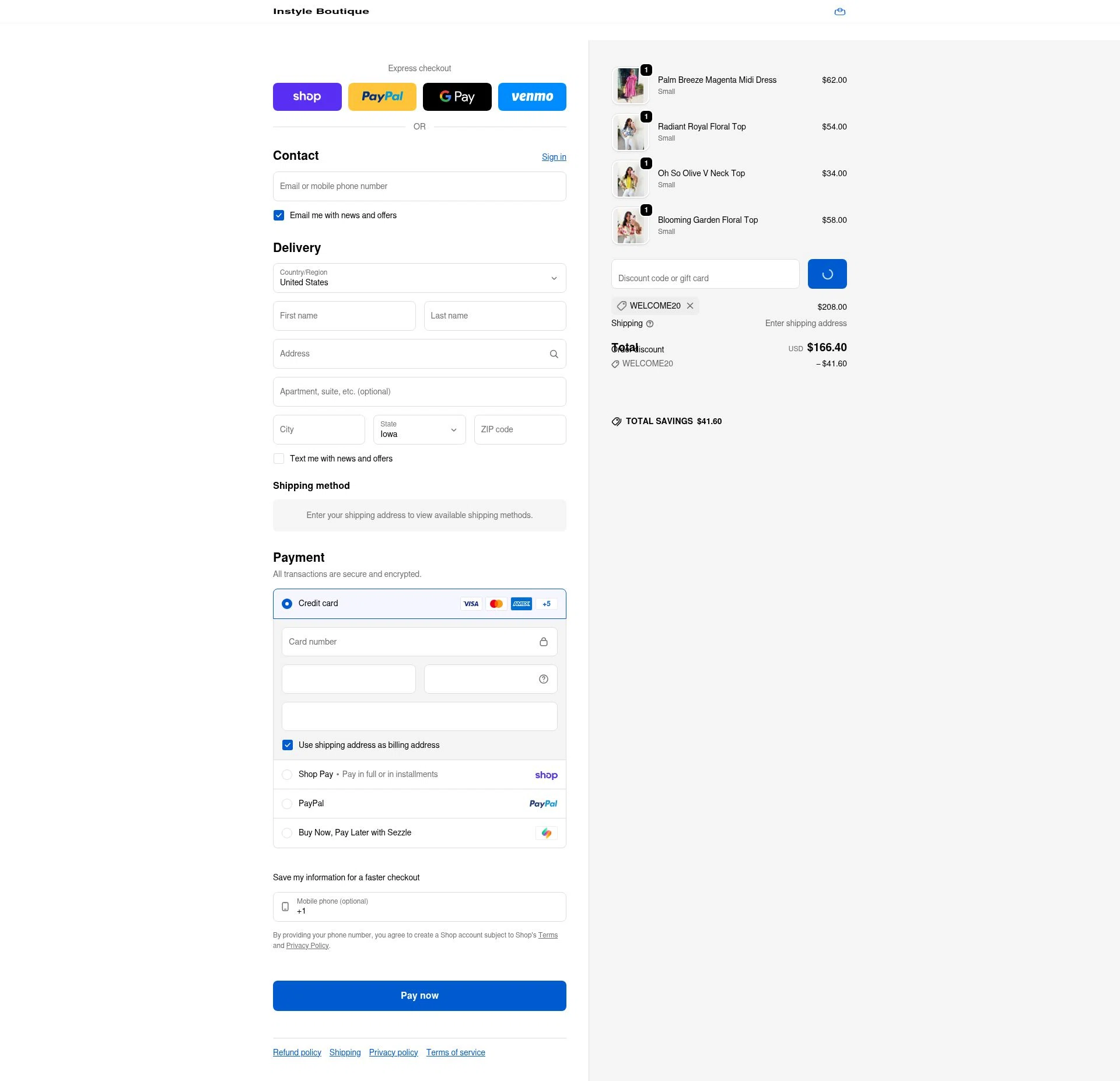 InStyle Auctions & Boutique checkout page showing InStyle Auctions & Boutique coupon code box | Screenshot taken by SimplyCodes community member on Feb 18, 2026