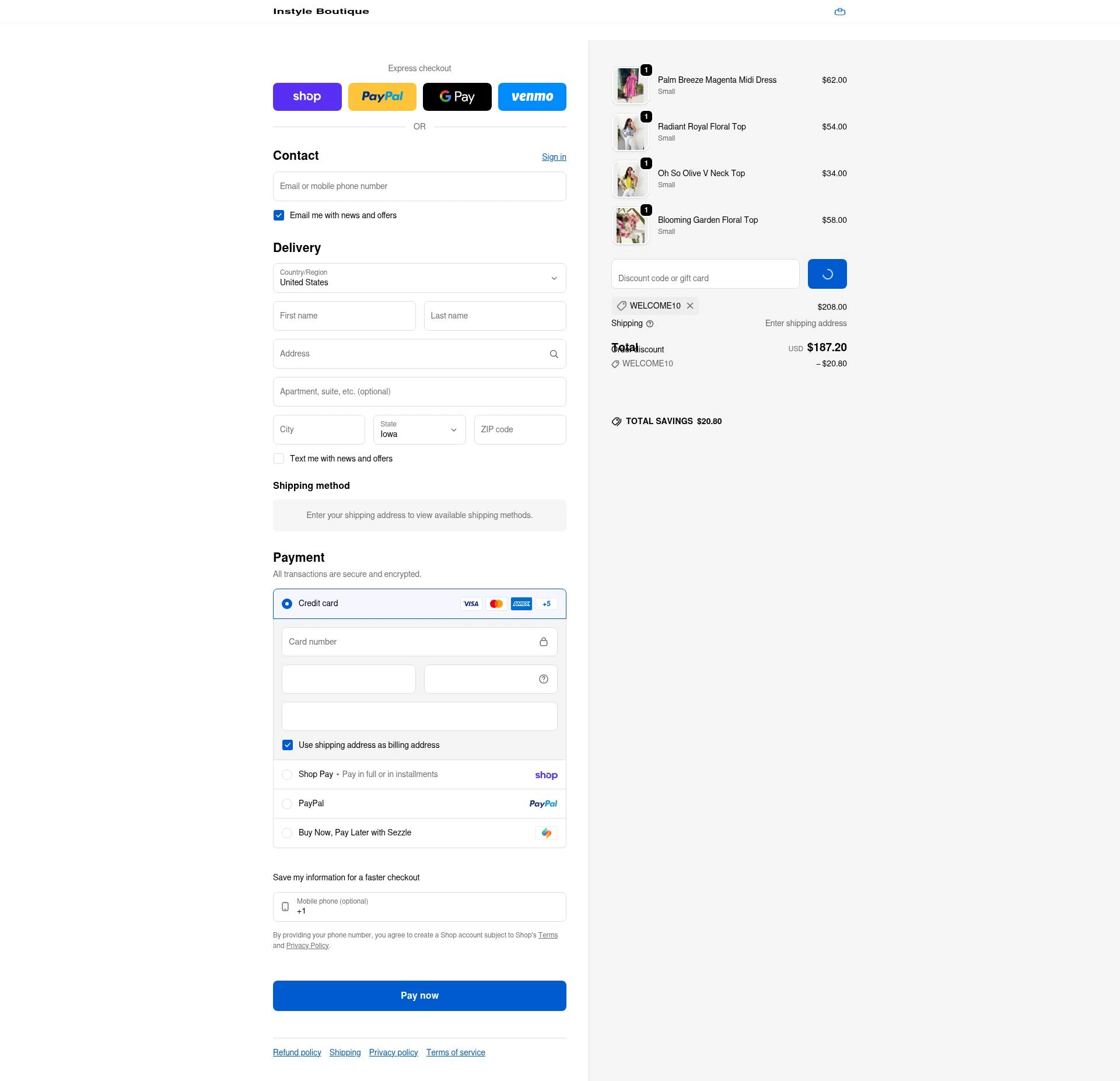 InStyle Auctions & Boutique checkout page showing InStyle Auctions & Boutique coupon code box | Screenshot taken by SimplyCodes community member on Feb 9, 2026