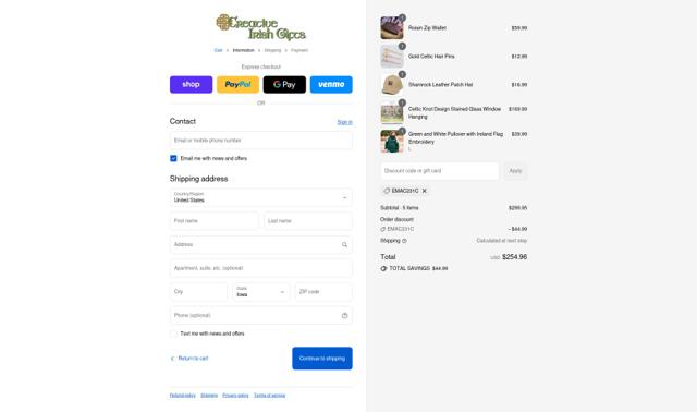 Creative Irish Gifts checkout page showing Creative Irish Gifts promo code box | Screenshot taken by SimplyCodes community member on Sep 16, 2025