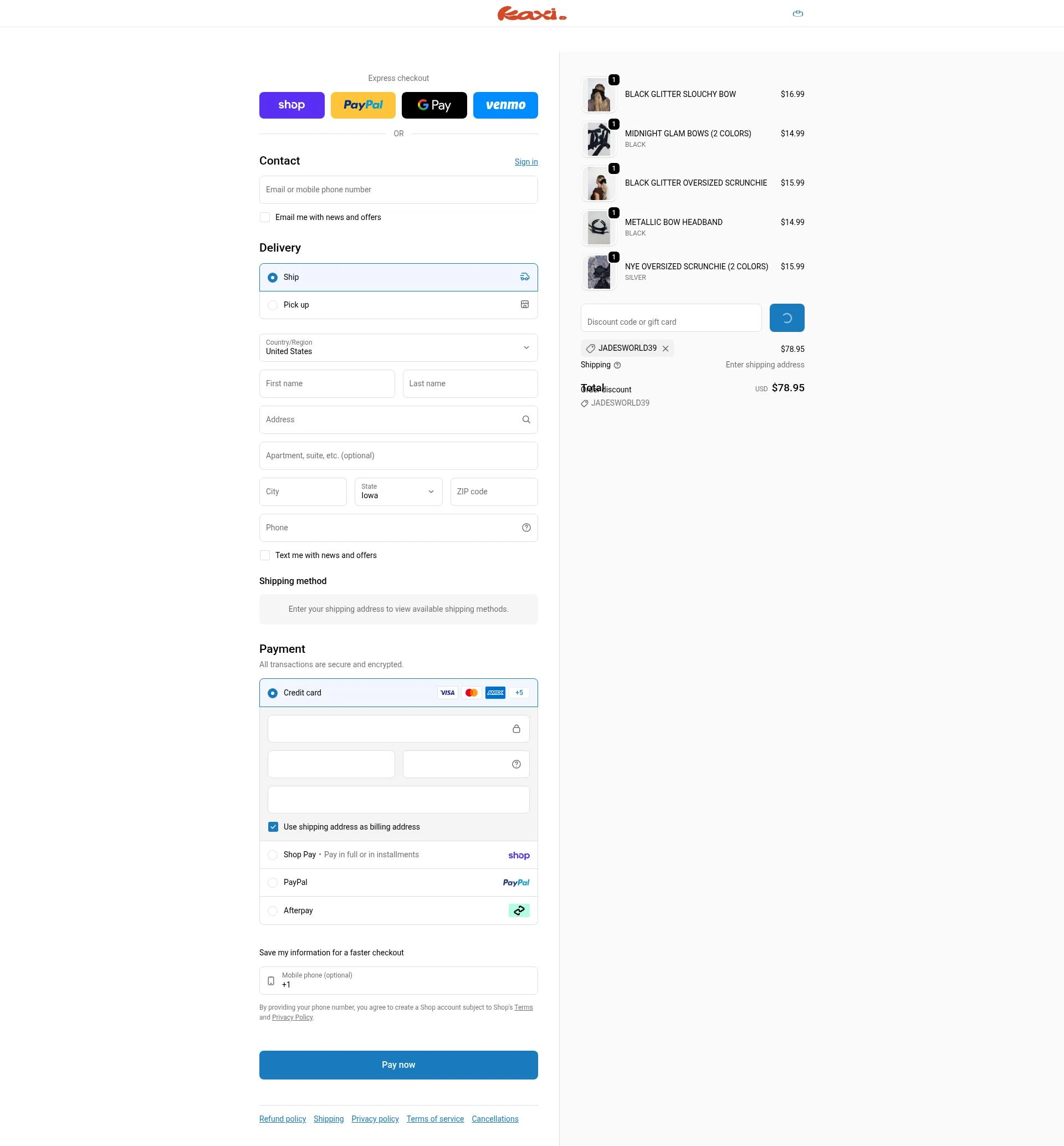 KAXI.co checkout page showing KAXI.co promo code box | Screenshot taken by SimplyCodes community member on Feb 7, 2026