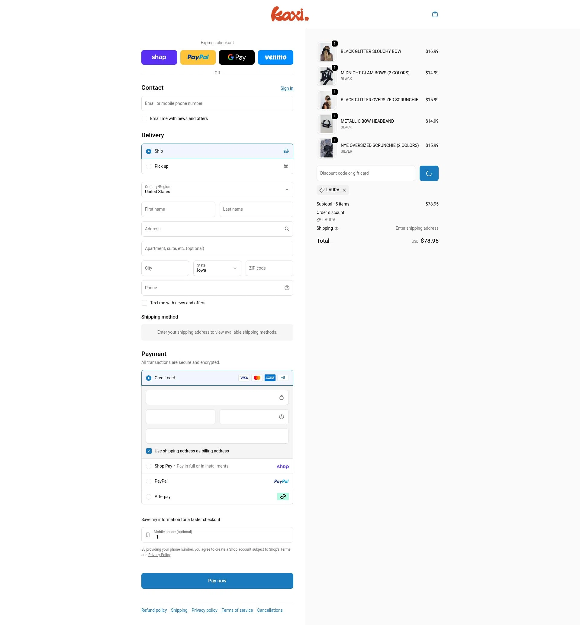 KAXI.co checkout page showing KAXI.co promo code box | Screenshot taken by SimplyCodes community member on Feb 7, 2026
