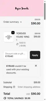 KYRA40 coupon verification screenshot
