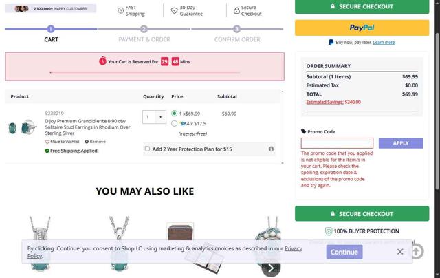 Shop LC checkout page showing Shop LC promo code box | Screenshot taken by SimplyCodes community member on Sep 16, 2025