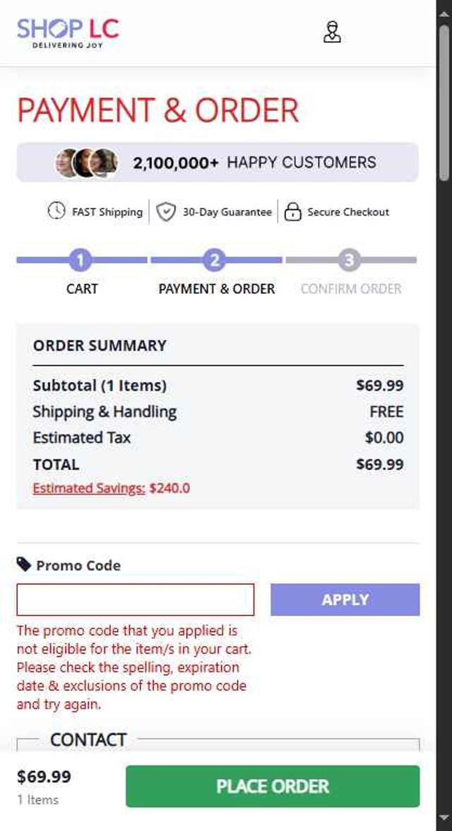 Shop LC checkout page showing Shop LC promo code box | Screenshot taken by SimplyCodes community member on Sep 17, 2025