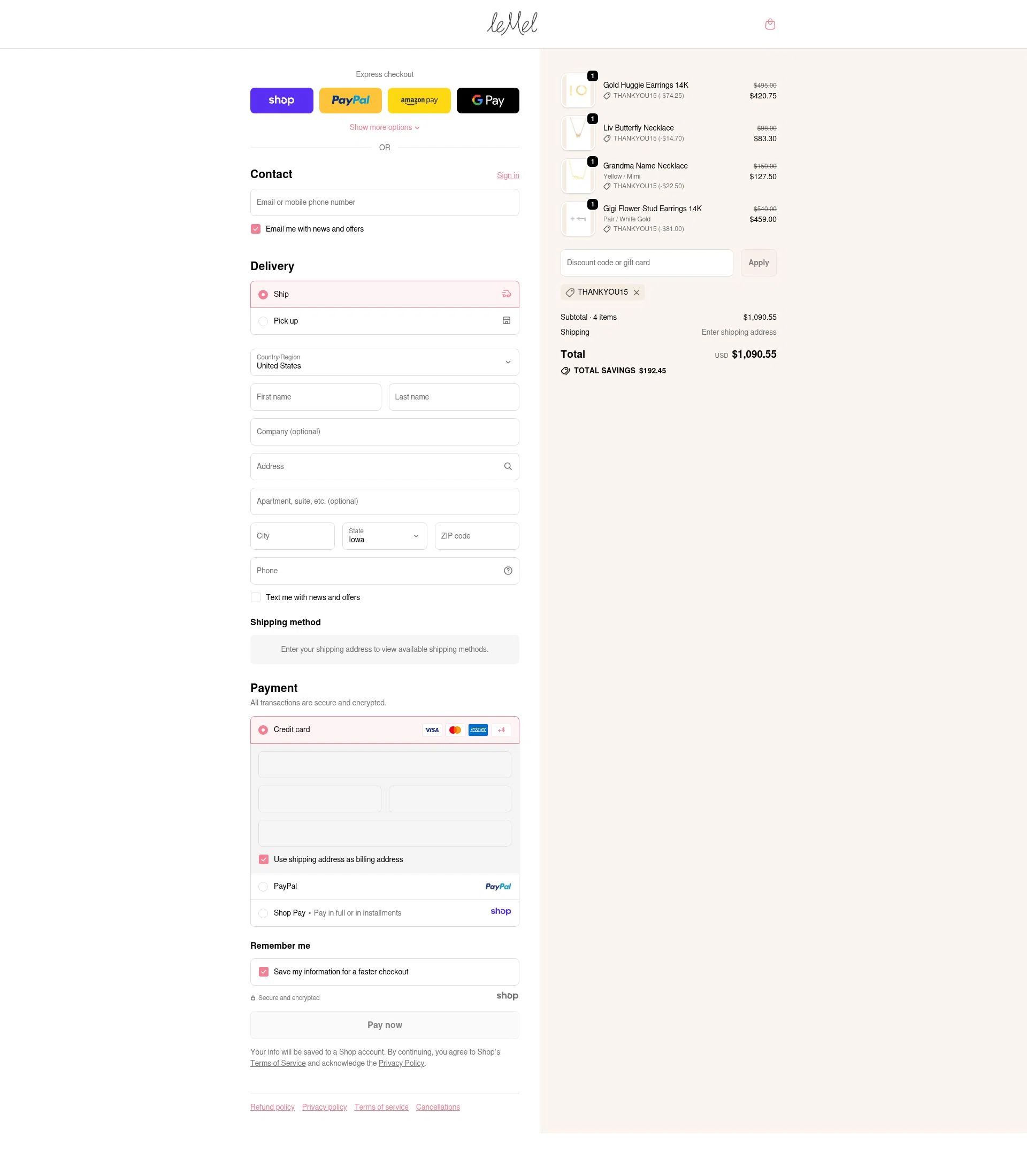 leMel checkout page showing leMel promo code box | Screenshot taken by SimplyCodes community member on Dec 15, 2025
