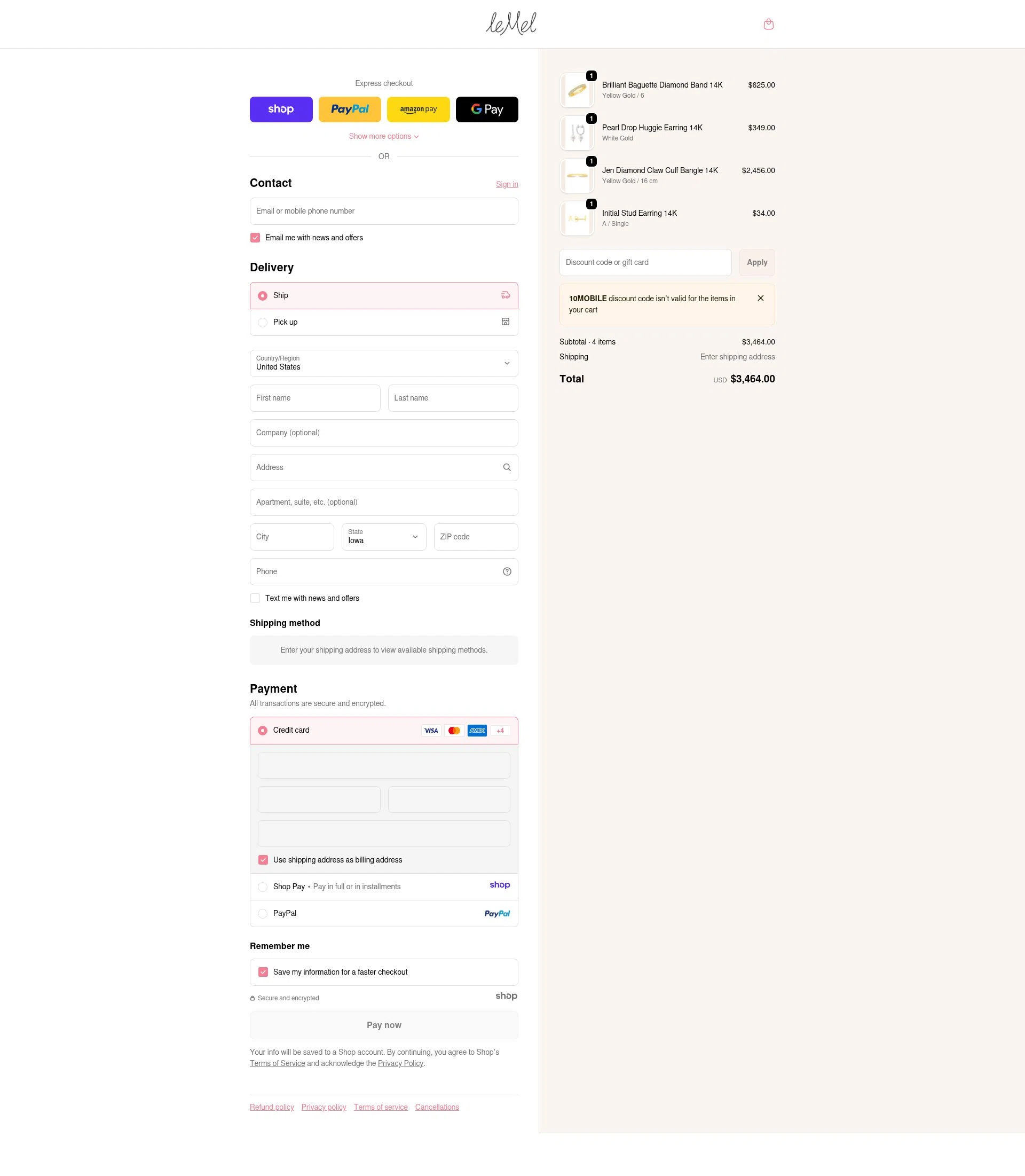 leMel checkout page showing leMel promo code box | Screenshot taken by SimplyCodes community member on Jan 1, 2026