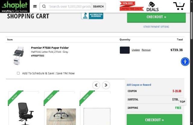 Shoplet.com checkout page showing Shoplet.com coupon code box | Screenshot taken by SimplyCodes community member on Jul 24, 2025