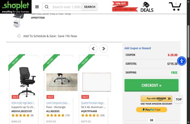 Shoplet.com checkout page showing Shoplet.com coupon code box | Screenshot taken by SimplyCodes community member on Jul 24, 2025