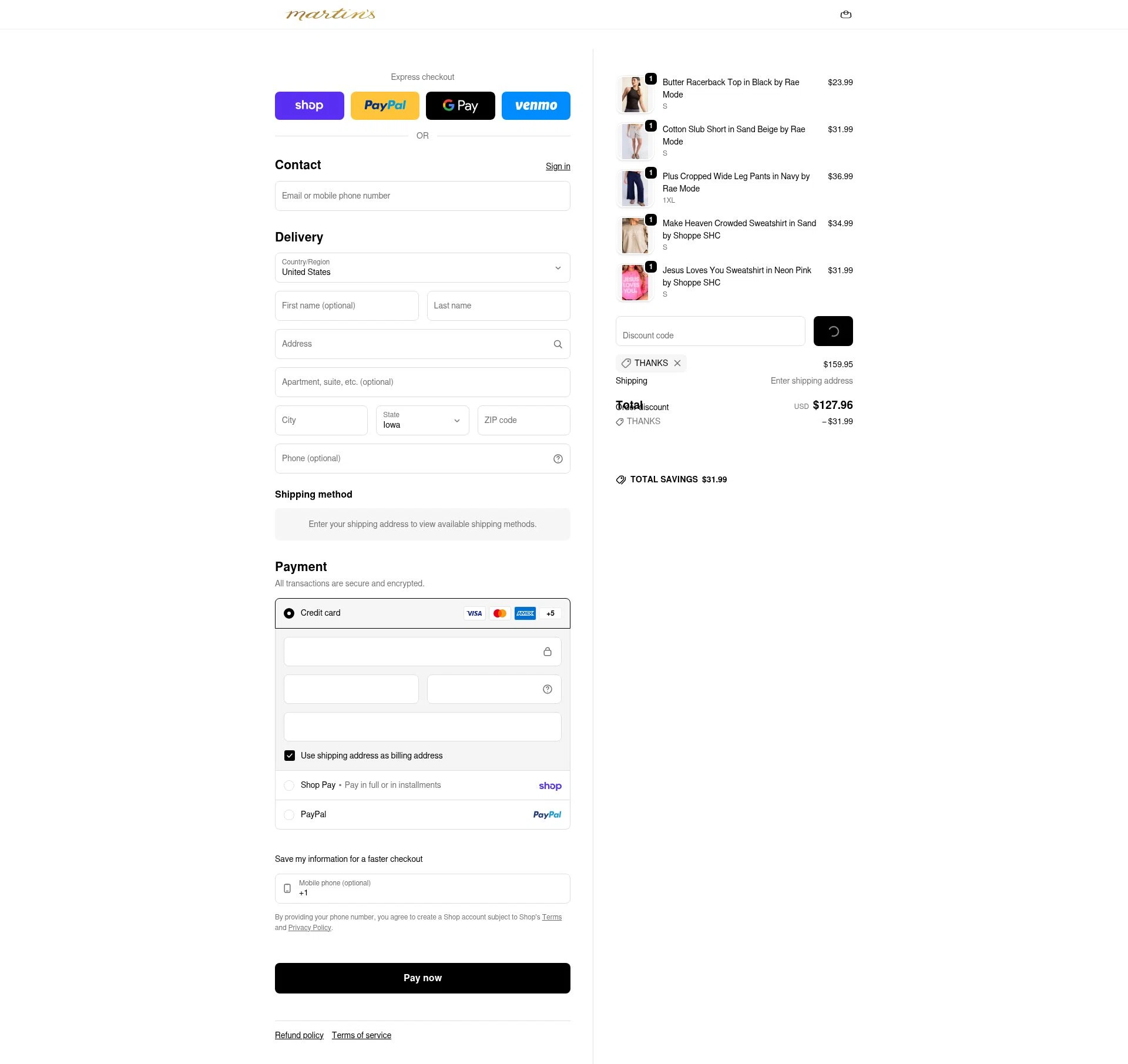 Martin's checkout page showing Martin's promo code box | Screenshot taken by SimplyCodes community member on Feb 1, 2026