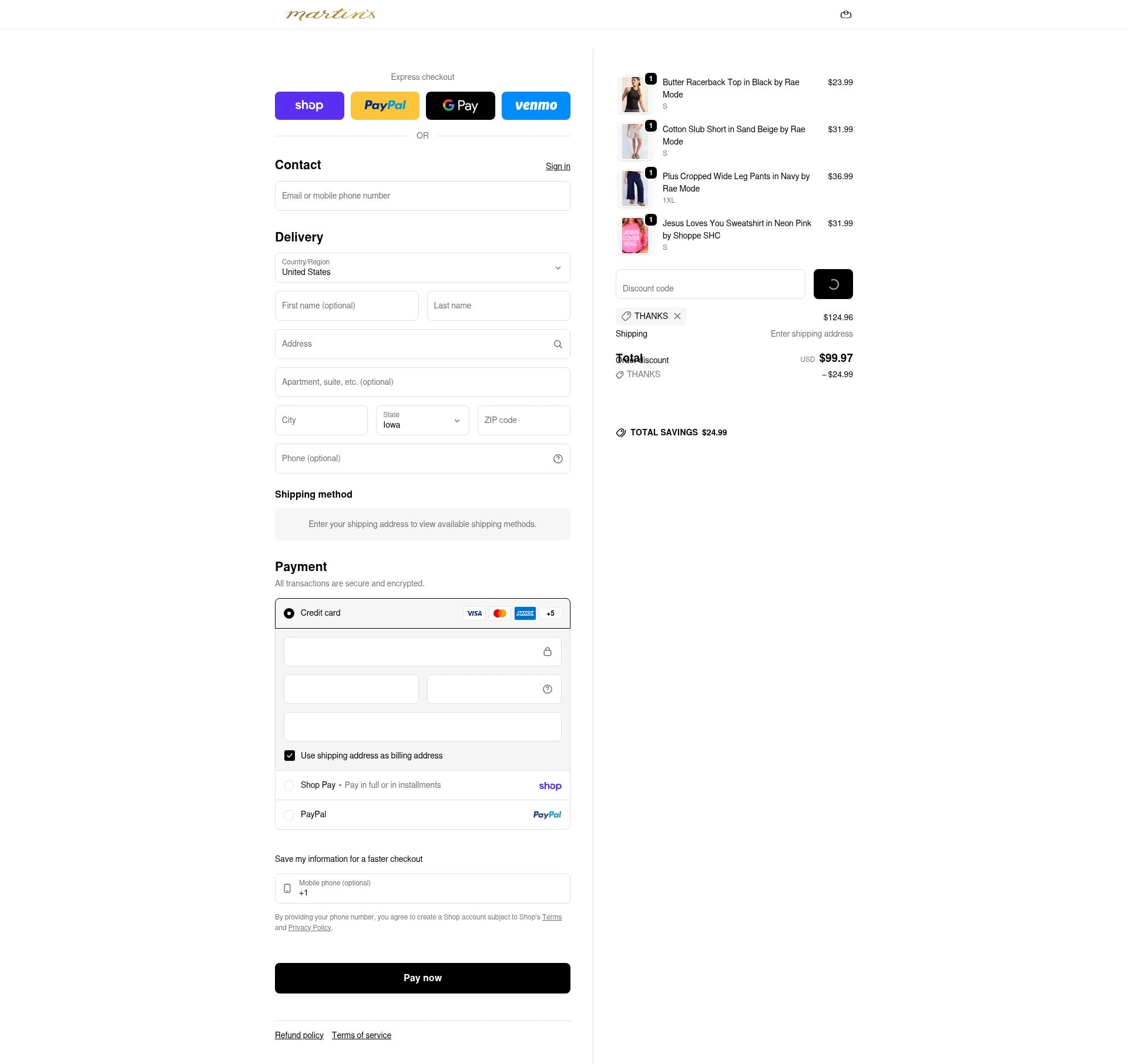 Martin's checkout page showing Martin's promo code box | Screenshot taken by SimplyCodes community member on Feb 14, 2026