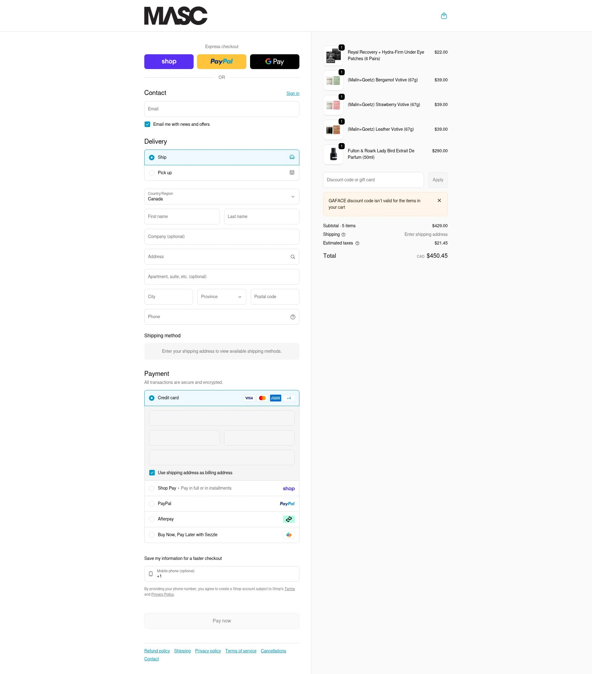 MASC checkout page showing MASC promo code box | Screenshot taken by SimplyCodes community member on Feb 26, 2026