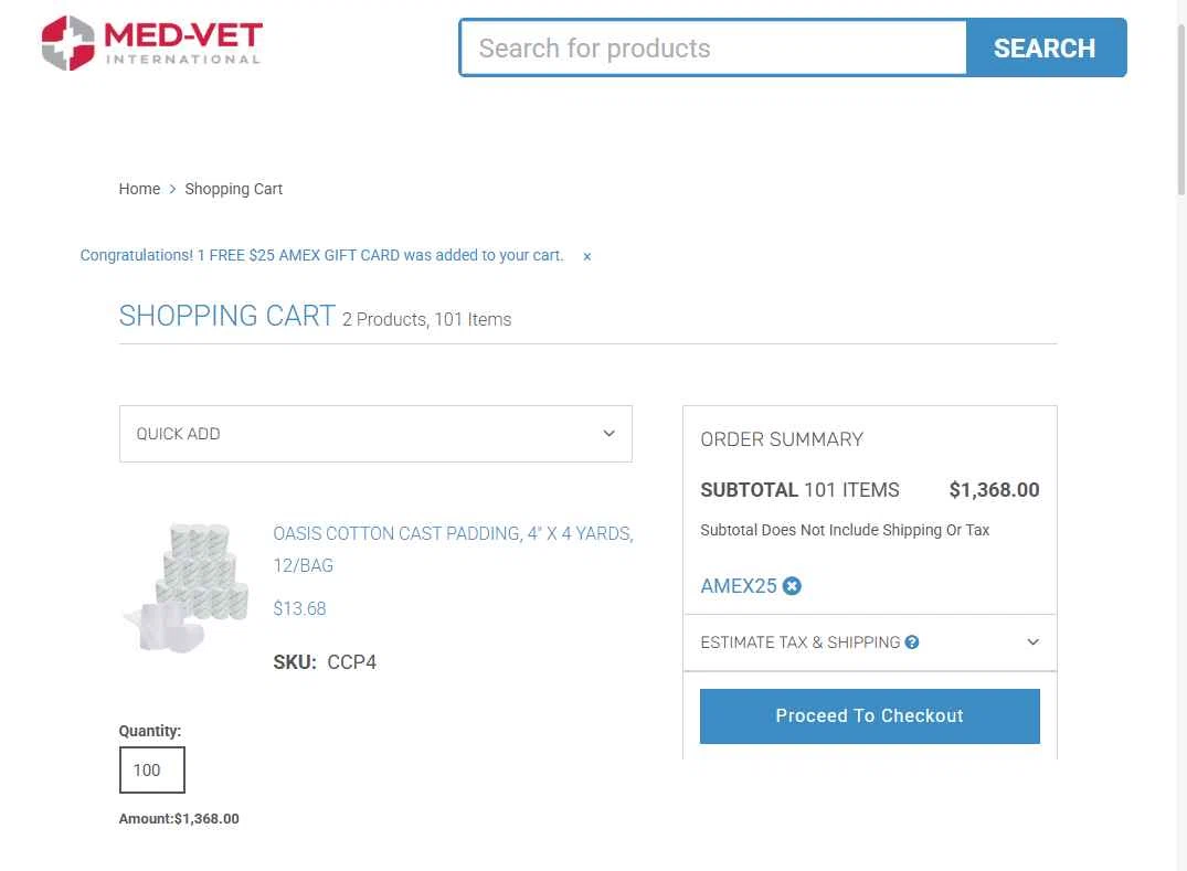 Shop Medvet checkout page showing Shop Medvet promo code box | Screenshot taken by SimplyCodes community member on Jan 13, 2026