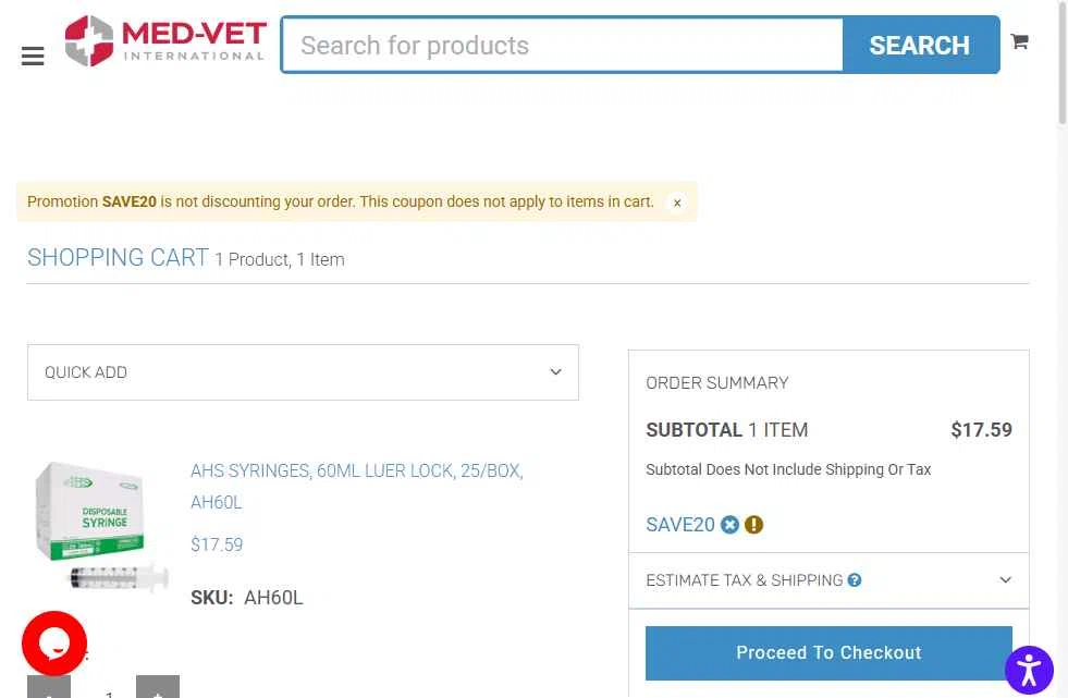 Shop Medvet checkout page showing Shop Medvet promo code box | Screenshot taken by SimplyCodes community member on Dec 18, 2025
