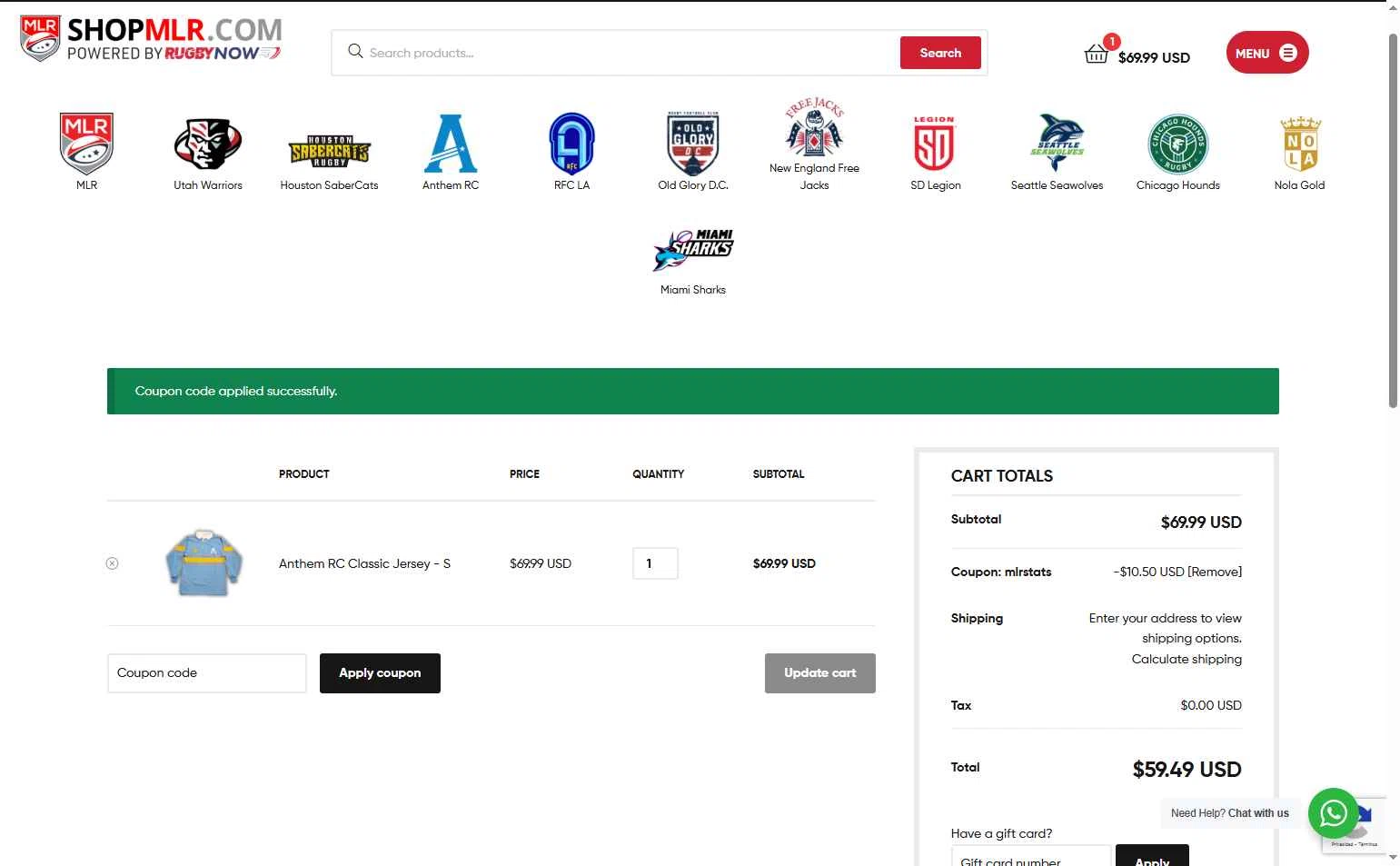 Shop MLR checkout page showing Shop MLR promo code box | Screenshot taken by SimplyCodes community member on Jul 25, 2025