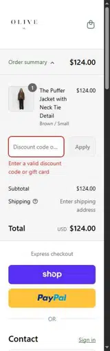 Olive Street coupon verification screenshot