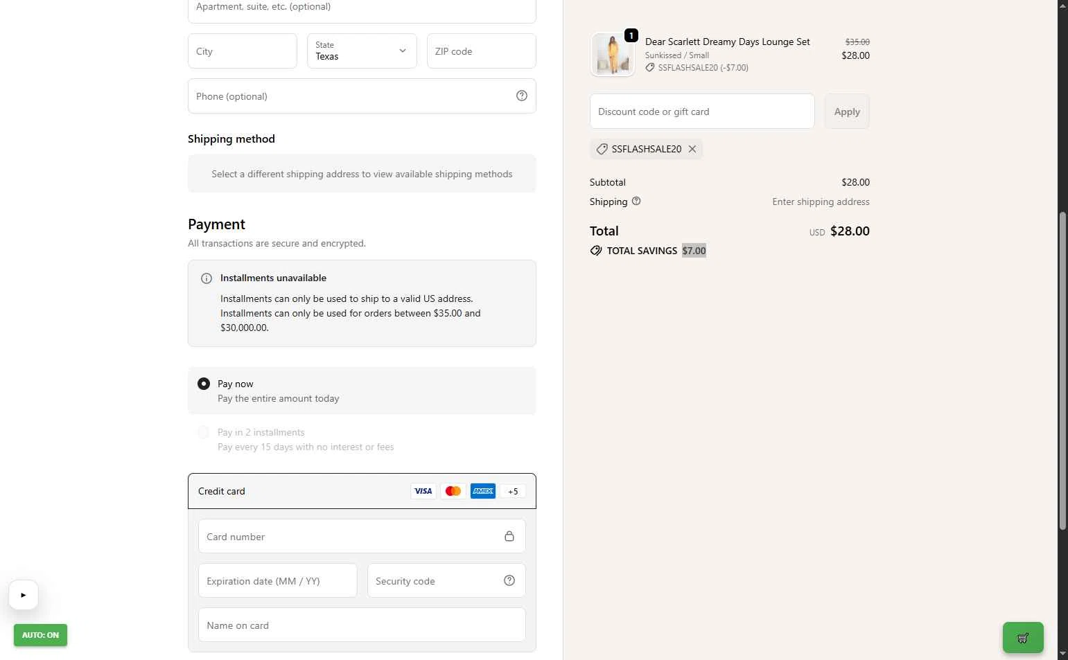 Simply Simpson Boutique checkout page showing Simply Simpson Boutique promo code box | Screenshot taken by SimplyCodes community member on Feb 9, 2026