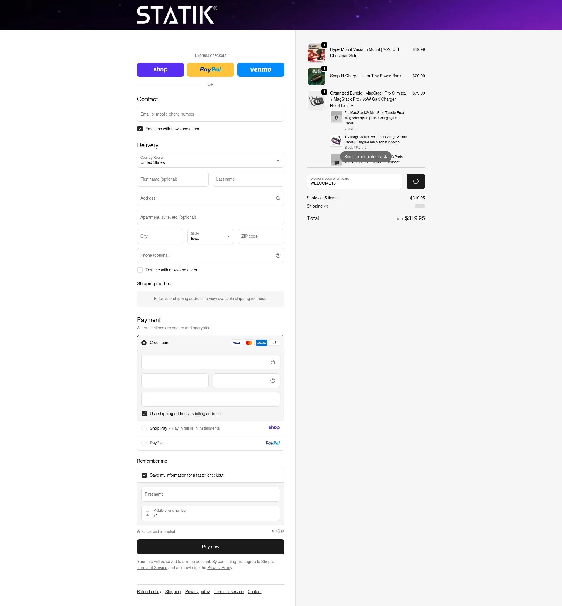 Shop Statik checkout page showing Shop Statik promo code box | Screenshot taken by SimplyCodes community member on Jan 2, 2026