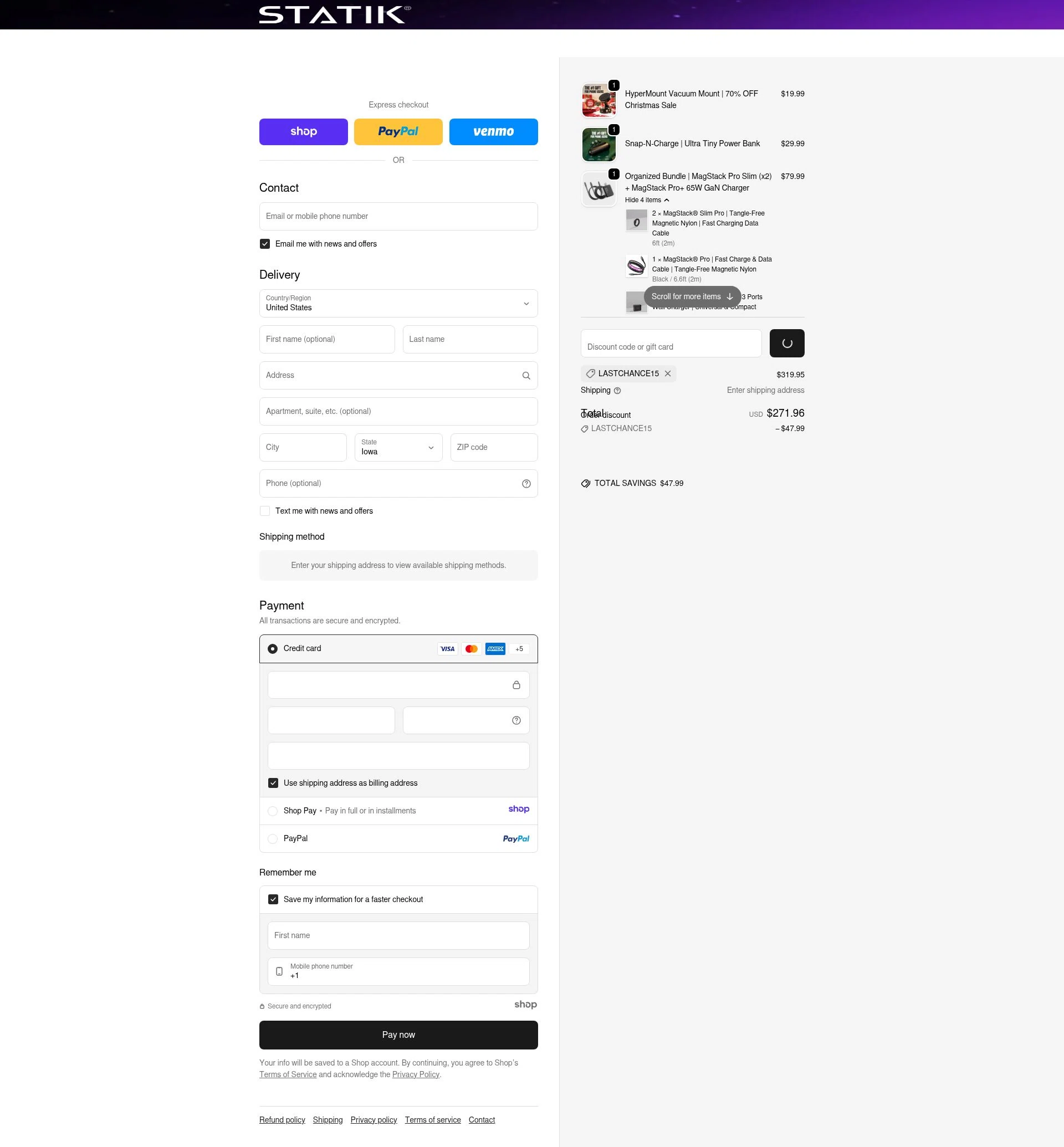 Shop Statik checkout page showing Shop Statik promo code box | Screenshot taken by SimplyCodes community member on Jan 2, 2026
