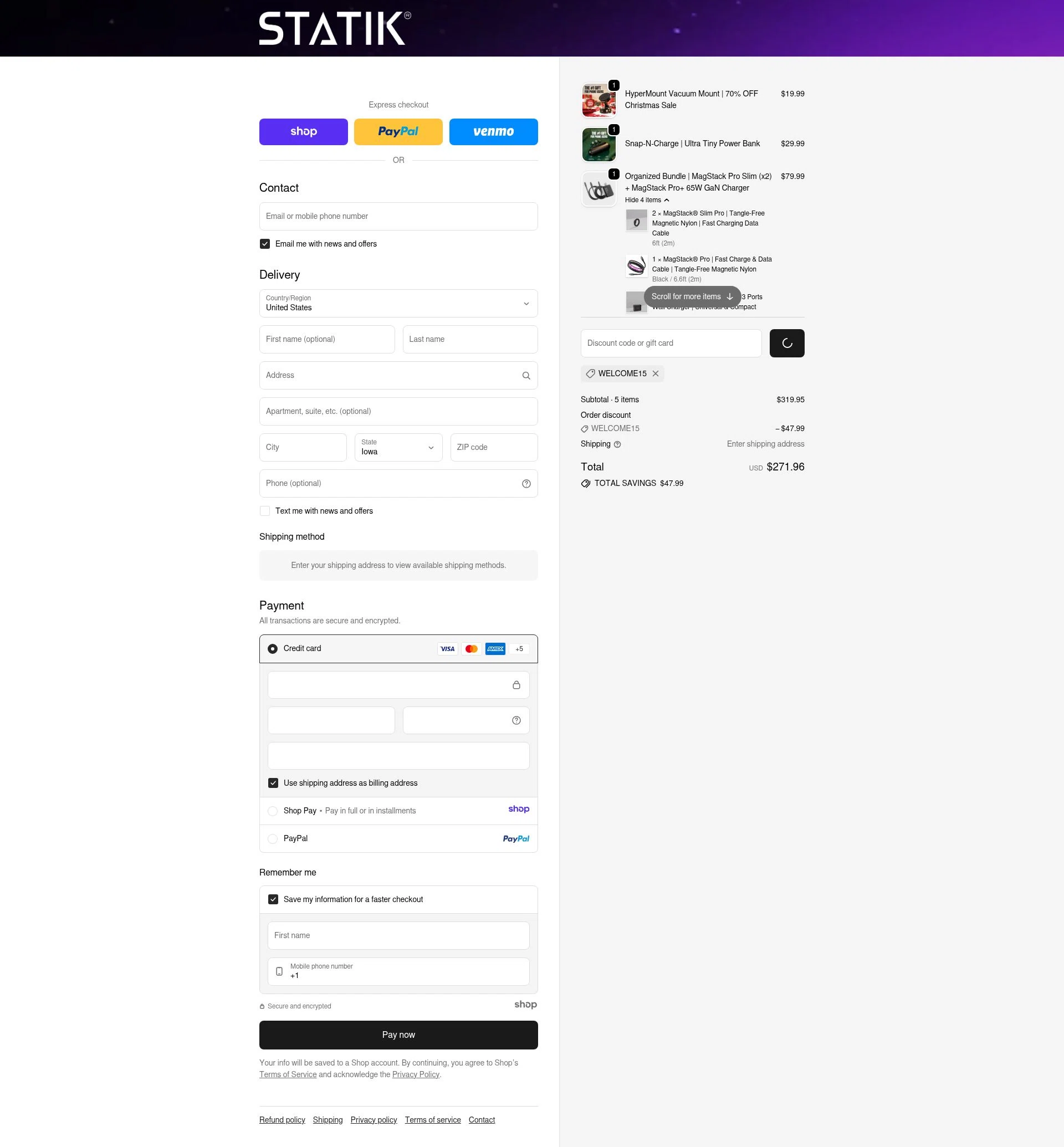 Shop Statik checkout page showing Shop Statik promo code box | Screenshot taken by SimplyCodes community member on Jan 2, 2026