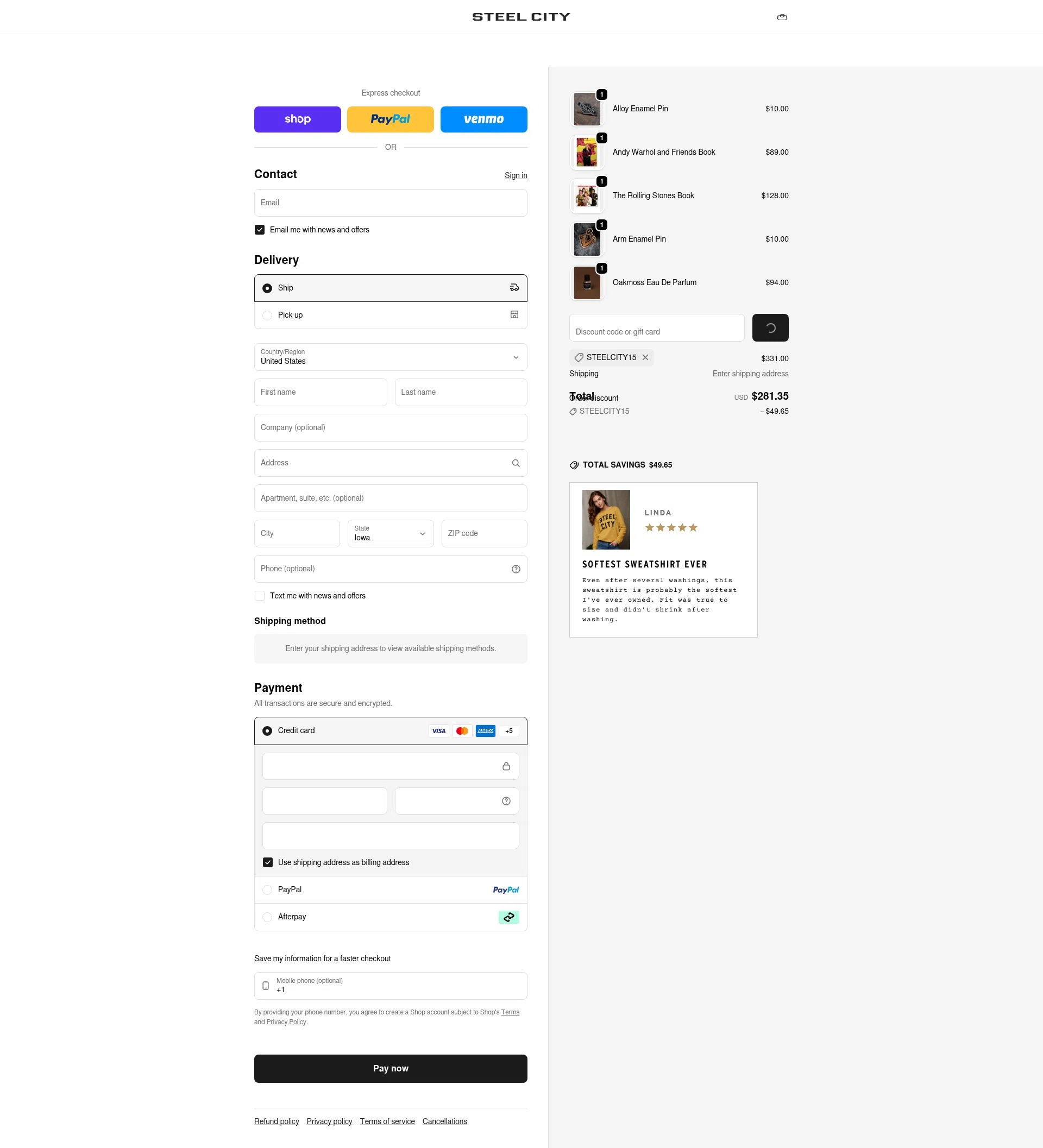 Steel City checkout page showing Steel City promo code box | Screenshot taken by SimplyCodes community member on Feb 20, 2026