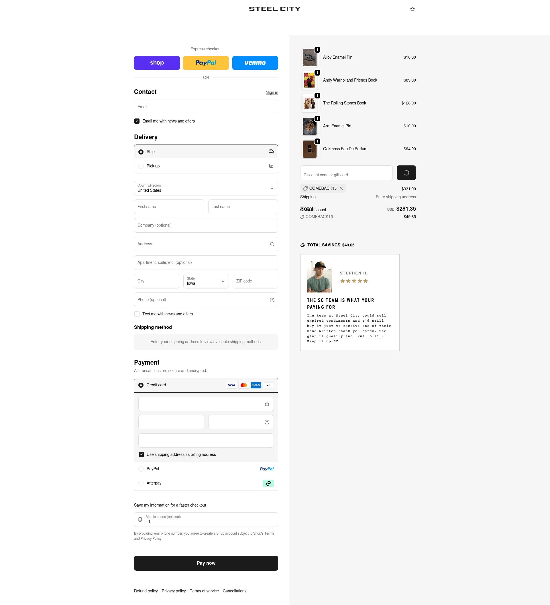 Steel City checkout page showing Steel City promo code box | Screenshot taken by SimplyCodes community member on Feb 20, 2026