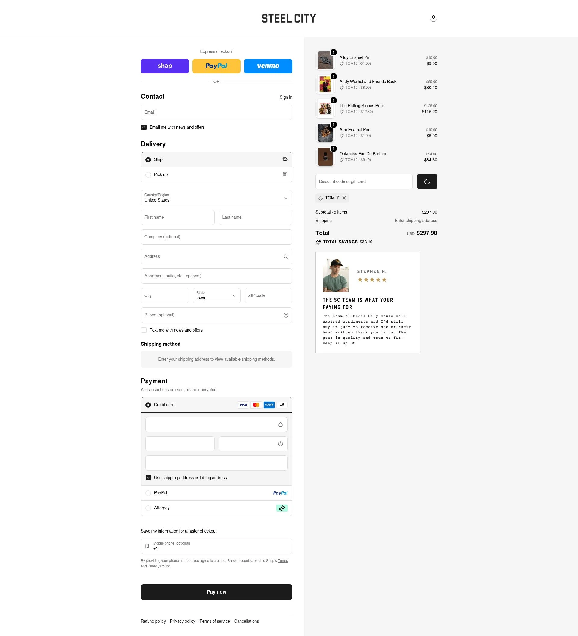 Steel City checkout page showing Steel City promo code box | Screenshot taken by SimplyCodes community member on Feb 20, 2026