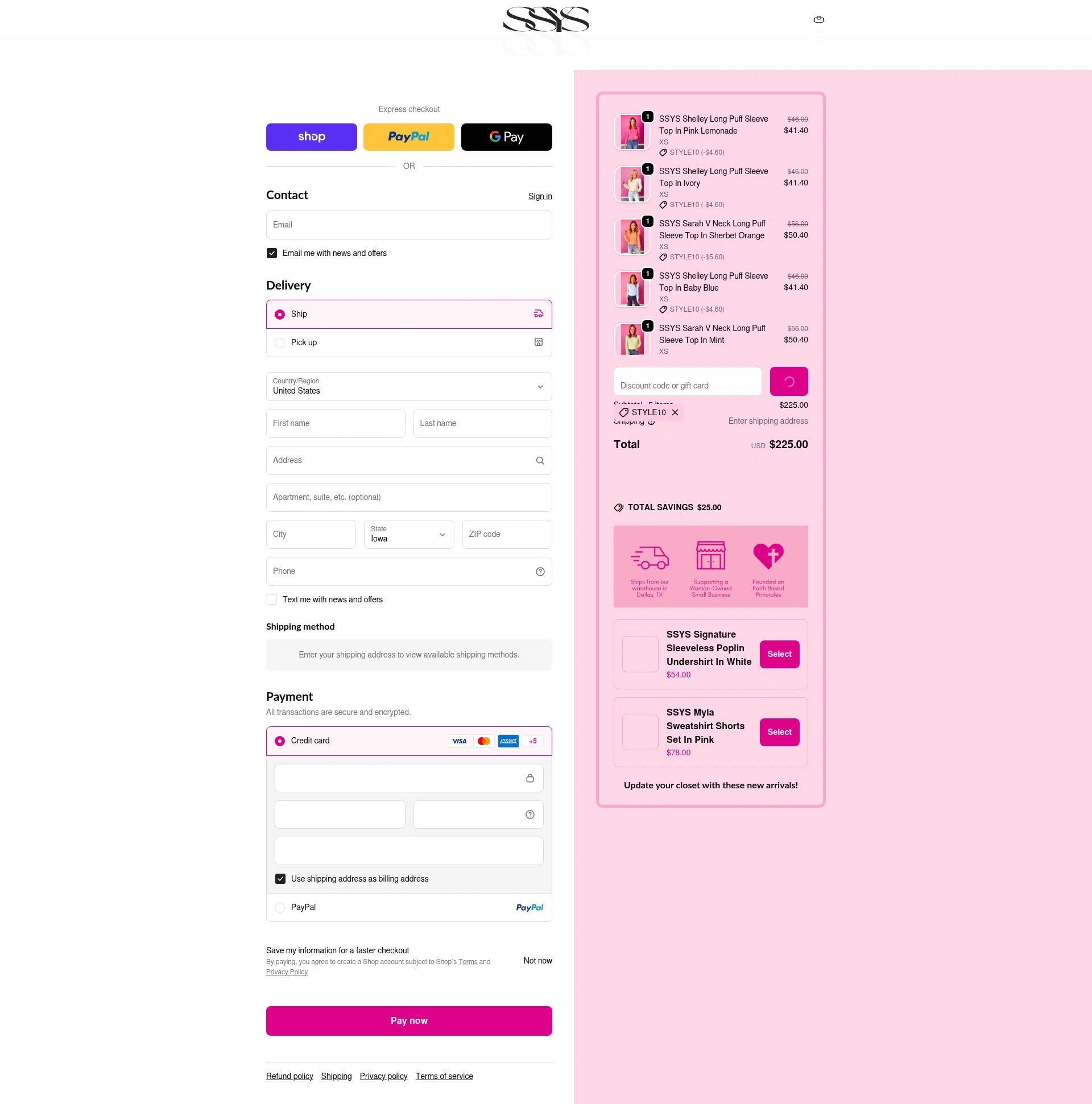 Shop Style Your Senses checkout page showing Shop Style Your Senses coupon code box | Screenshot taken by SimplyCodes community member on Feb 17, 2026