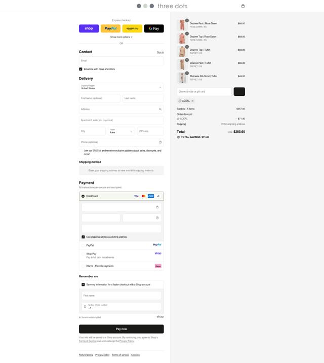 Three Dots checkout page showing Three Dots promo code box | Screenshot taken by SimplyCodes community member on Sep 11, 2025