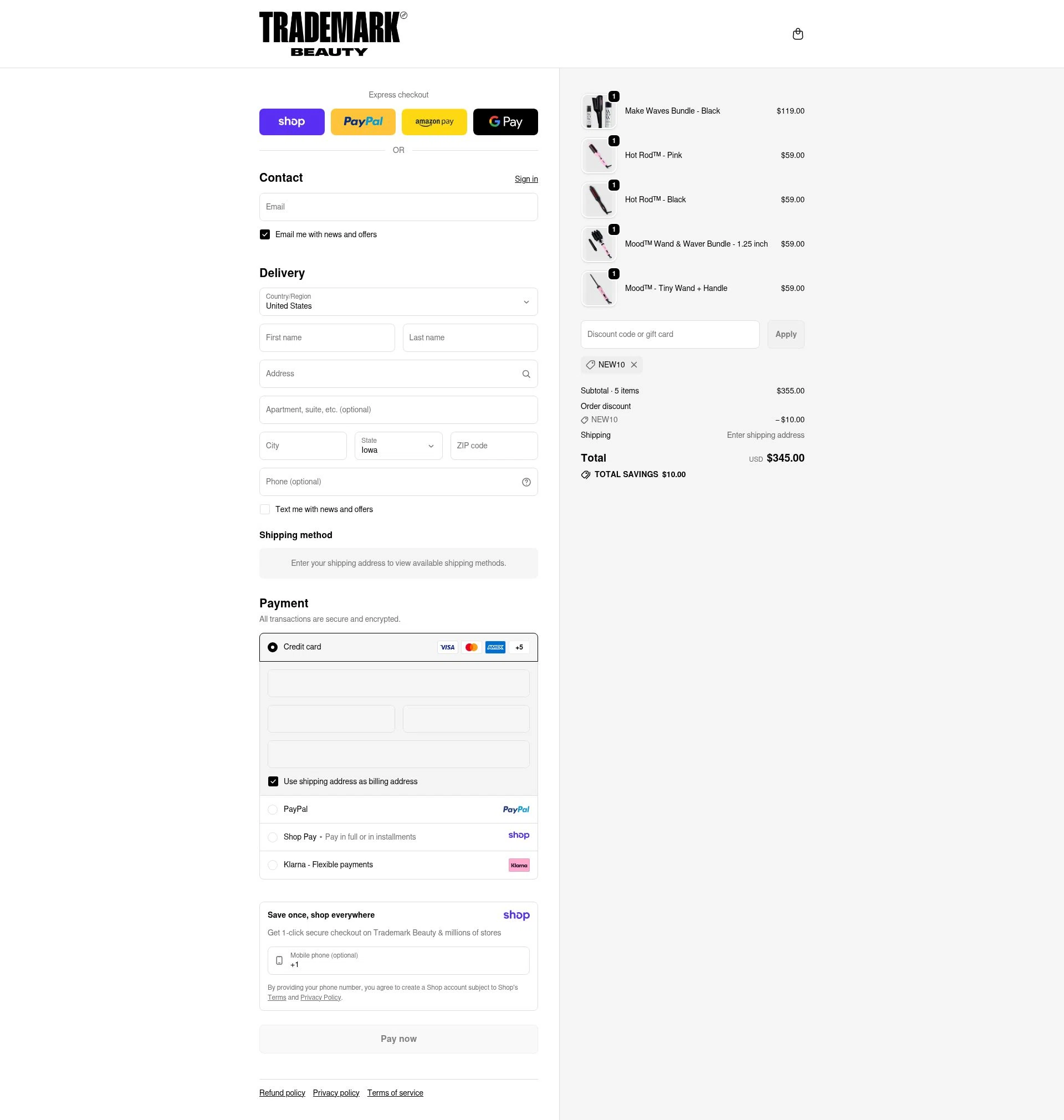 Trademark Beauty checkout page showing Trademark Beauty coupon code box | Screenshot taken by SimplyCodes community member on Nov 3, 2025